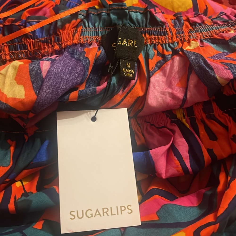 🆕#168-SUGARLIPS DRESS, Rainbow Tropics Off the Shoulder Bell Sleeve Midi Size M - Picture 13 of 13